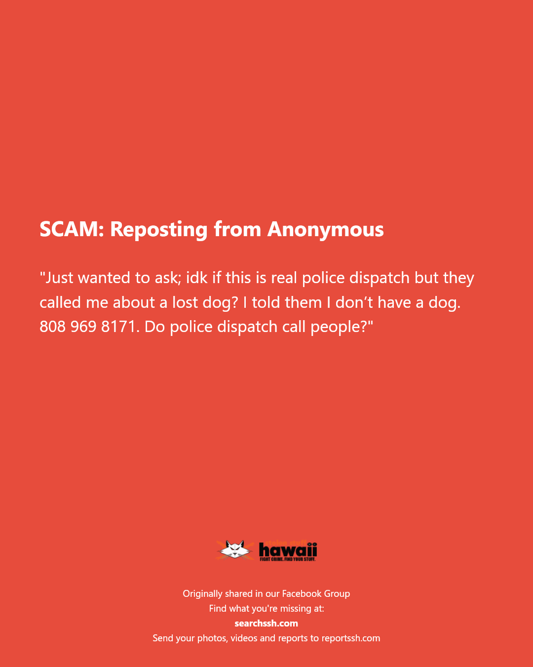 SCAM - Hawaii | Stolen Stuff Hawaii