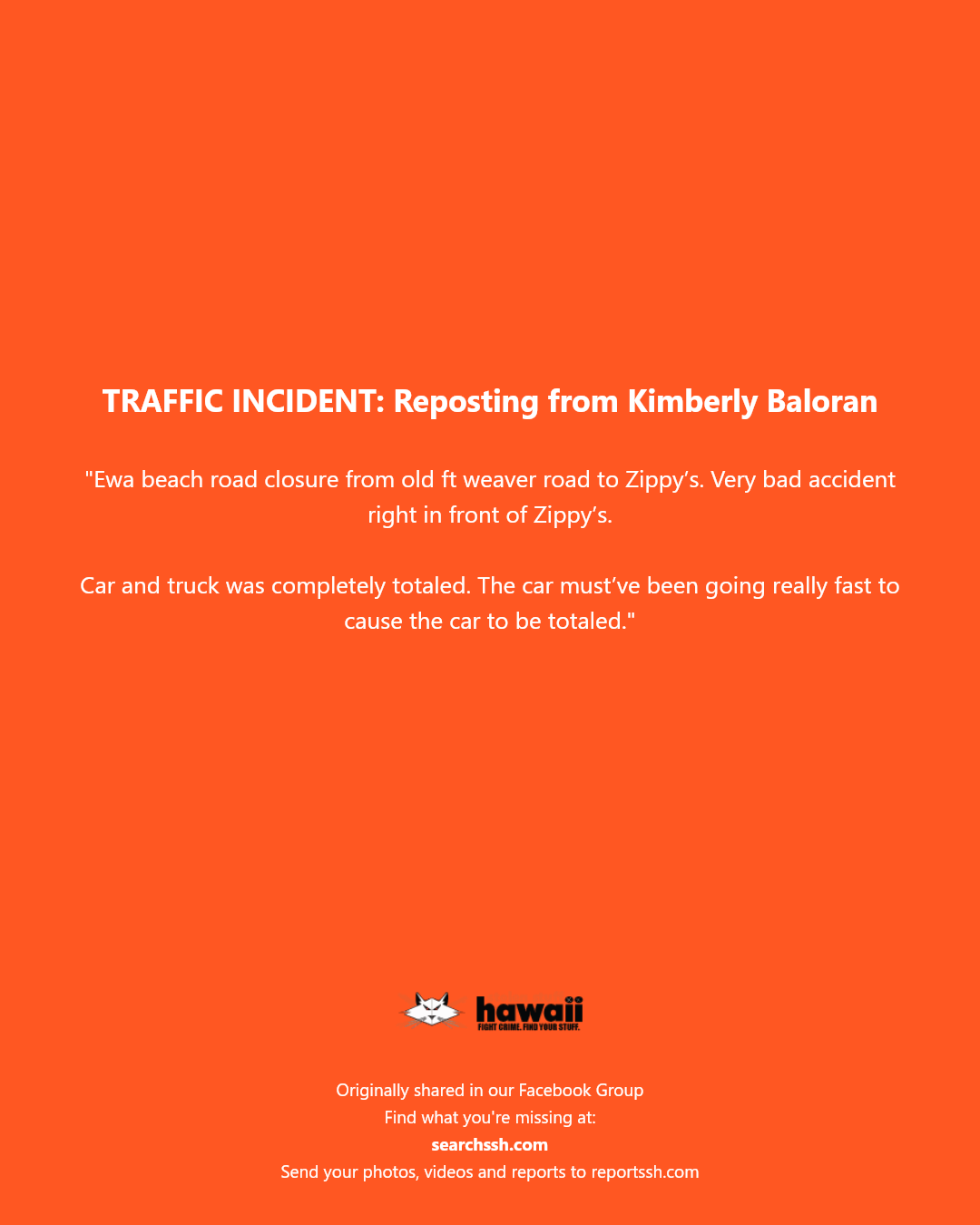 TRAFFIC INCIDENT - Zippy's, Ewa Beach, Oahu | Stolen Stuff Hawaii