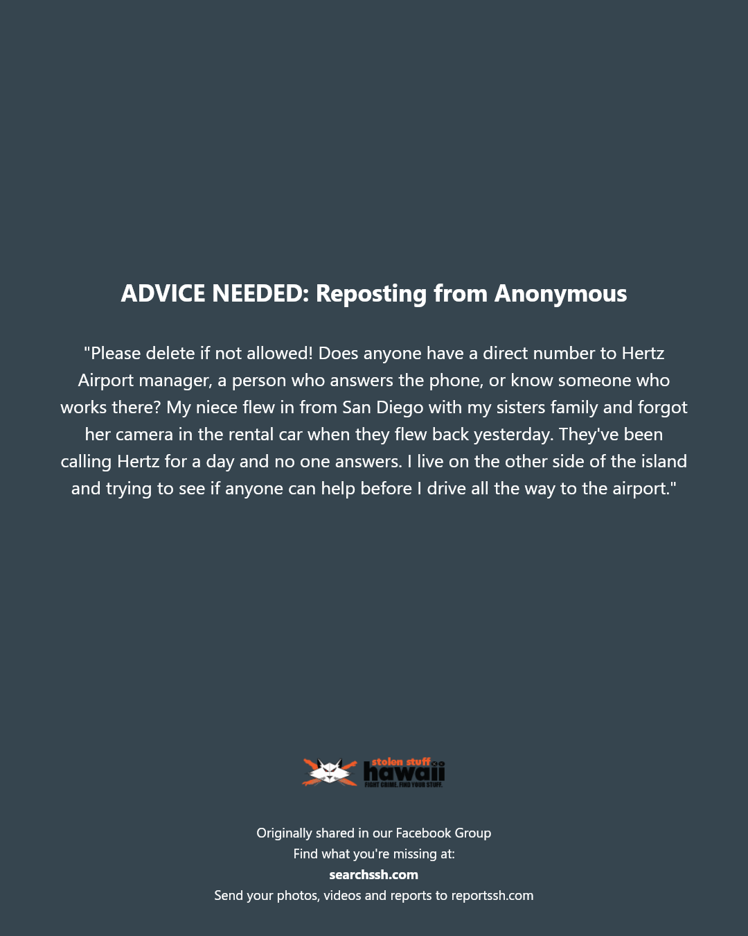 ADVICE NEEDED - Hertz Airport, Honolulu, Oahu | Stolen Stuff Hawaii