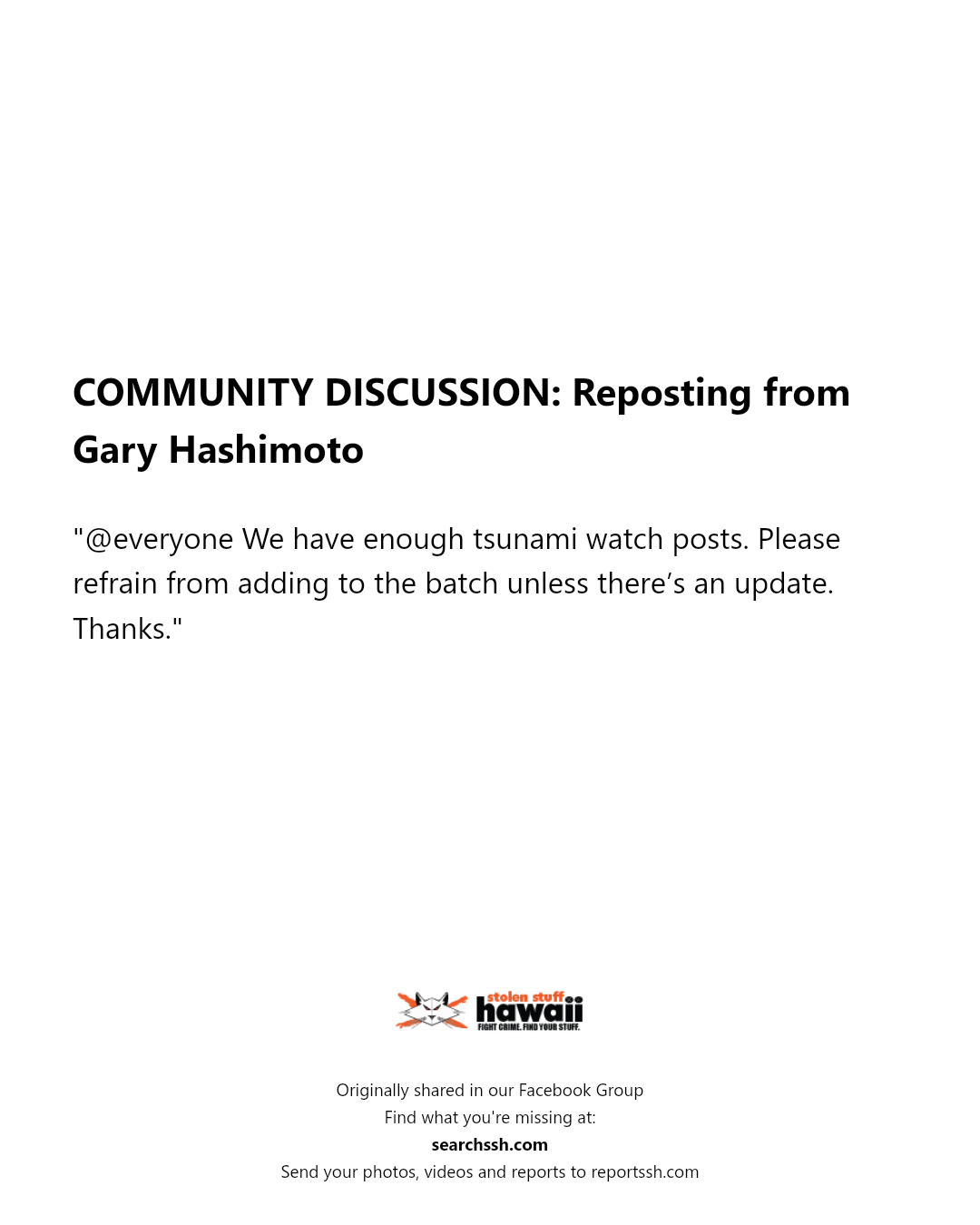 COMMUNITY DISCUSSION - Hawaii | Stolen Stuff Hawaii
