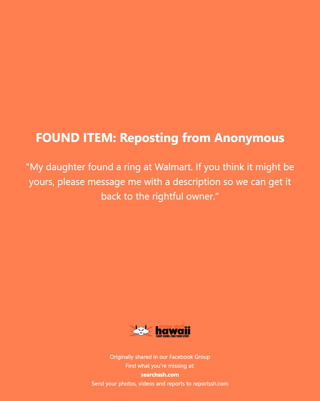 FOUND ITEM - Walmart, Hawaii Kai, Oahu | Stolen Stuff Hawaii