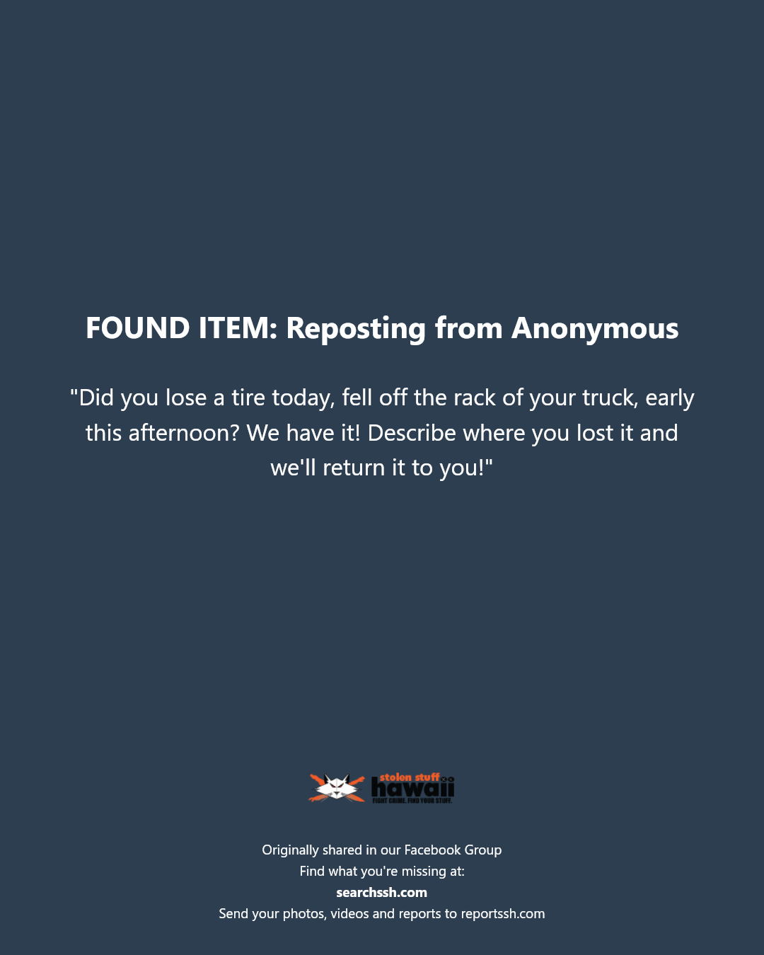 FOUND ITEM - Hawaii | Stolen Stuff Hawaii