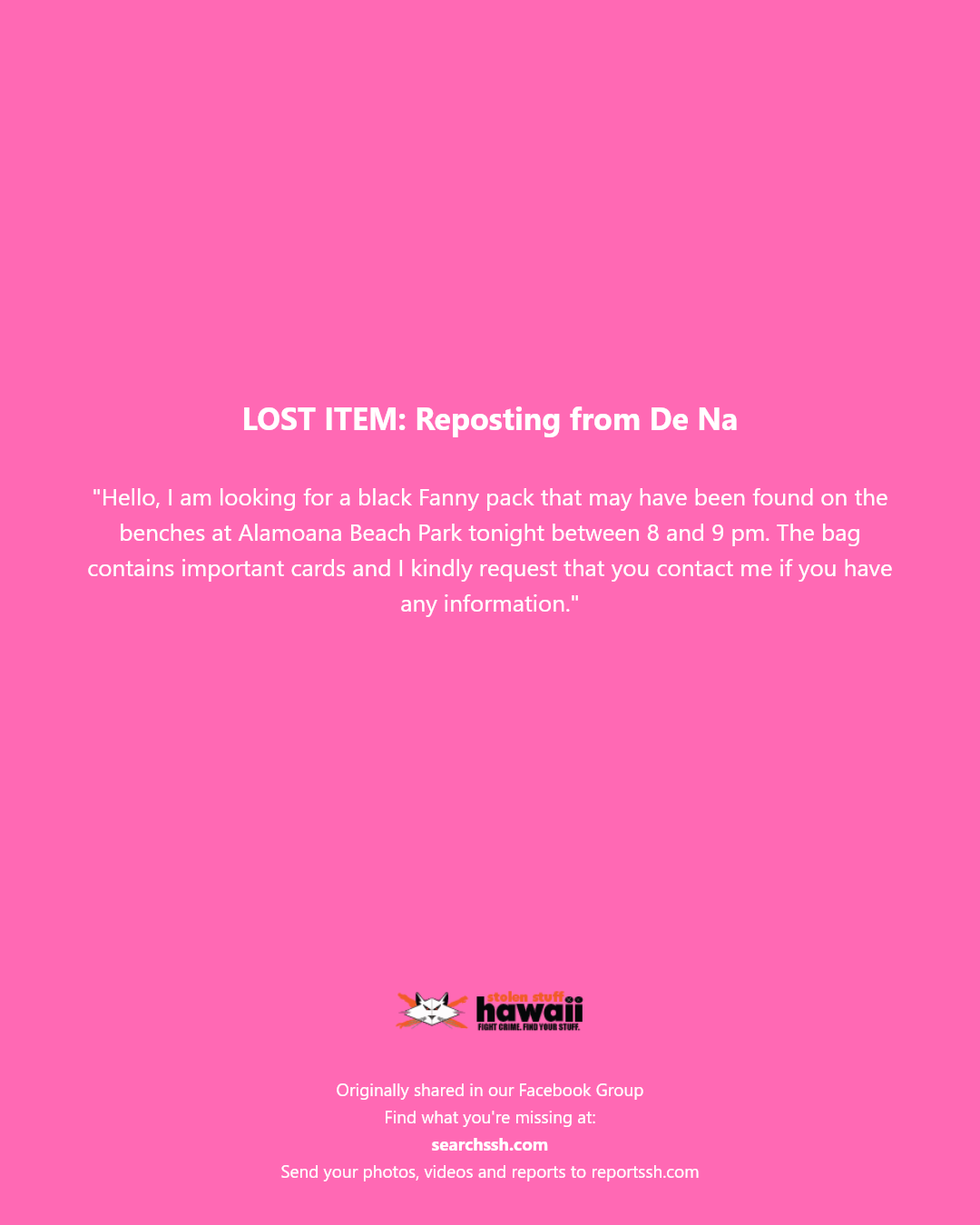 LOST ITEM - Ala Moana Beach Park, Honolulu, Oahu | Stolen Stuff Hawaii