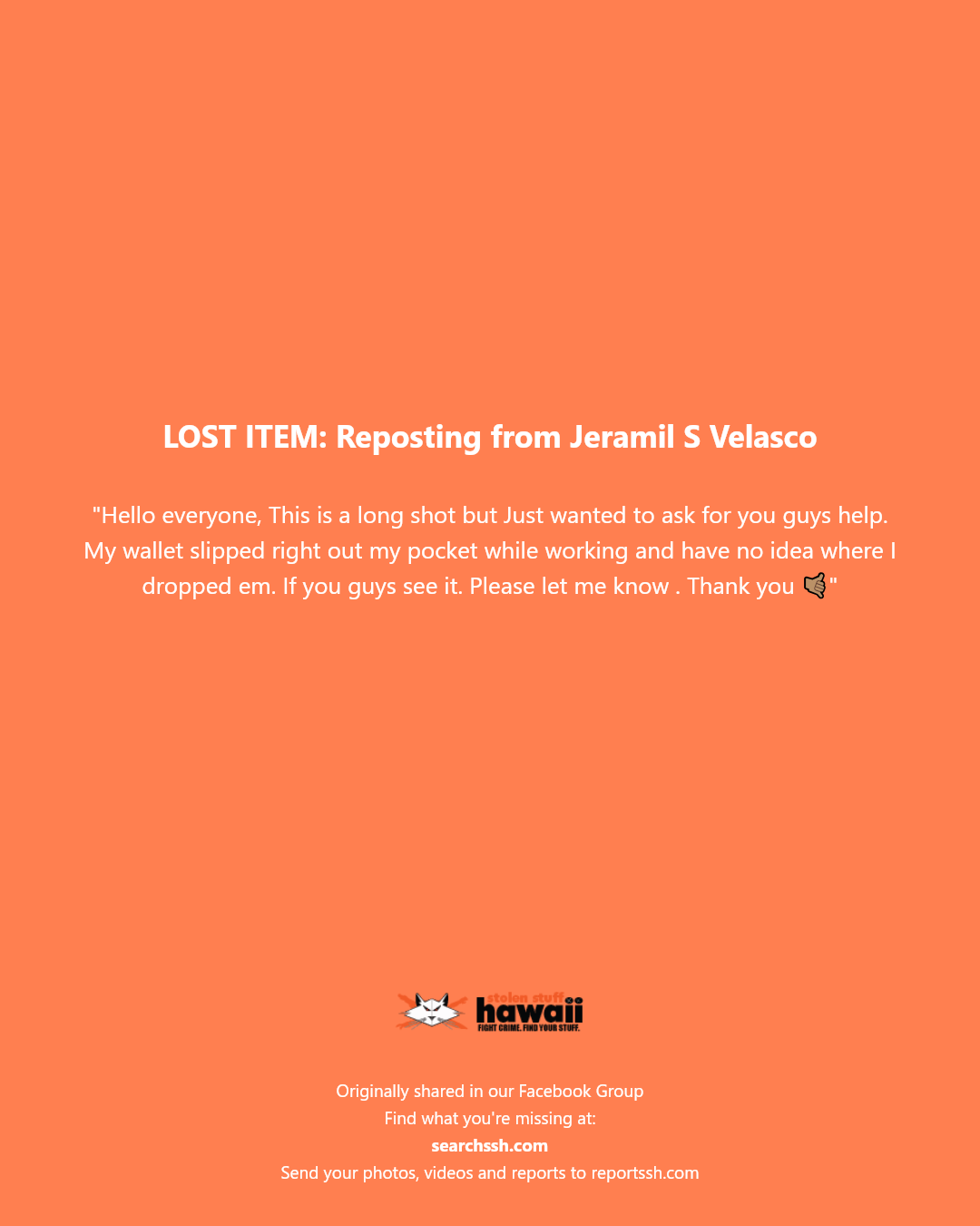 LOST ITEM - Hawaii | Stolen Stuff Hawaii