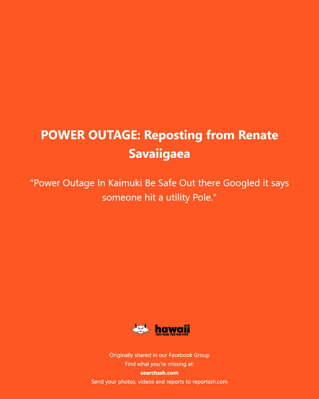 POWER OUTAGE - Kaimuki, Honolulu, Oahu | Stolen Stuff Hawaii