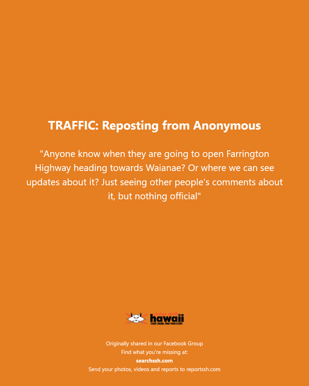 TRAFFIC - Hawaii | Stolen Stuff Hawaii
