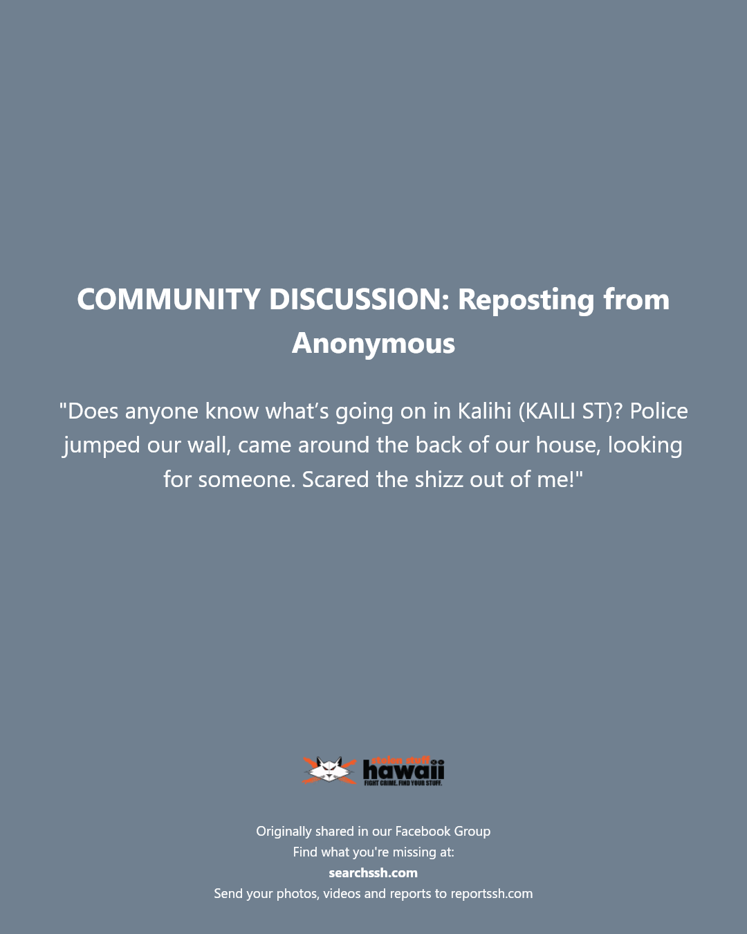 COMMUNITY DISCUSSION - Kalihi, Kaili Street, Honolulu | Stolen Stuff Hawaii