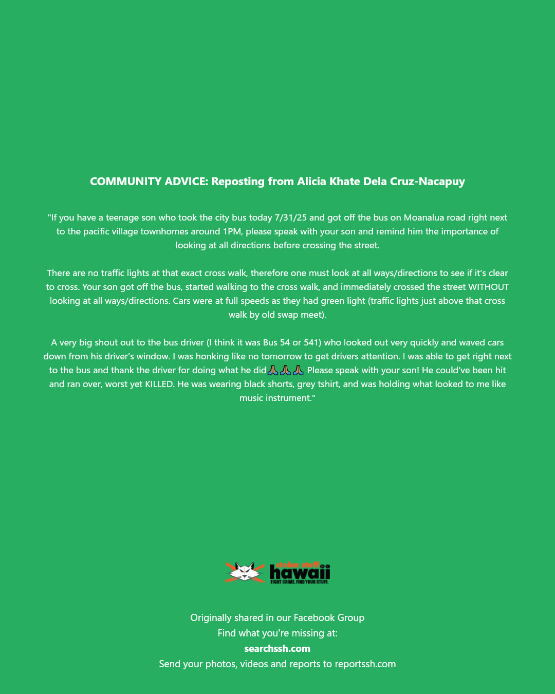 COMMUNITY ADVICE - Moanalua Road, Pacific Village Townhomes, Honolulu, Oahu | Stolen Stuff Hawaii