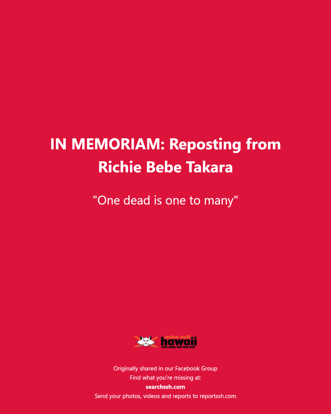 IN MEMORIAM - Hawaii | Stolen Stuff Hawaii