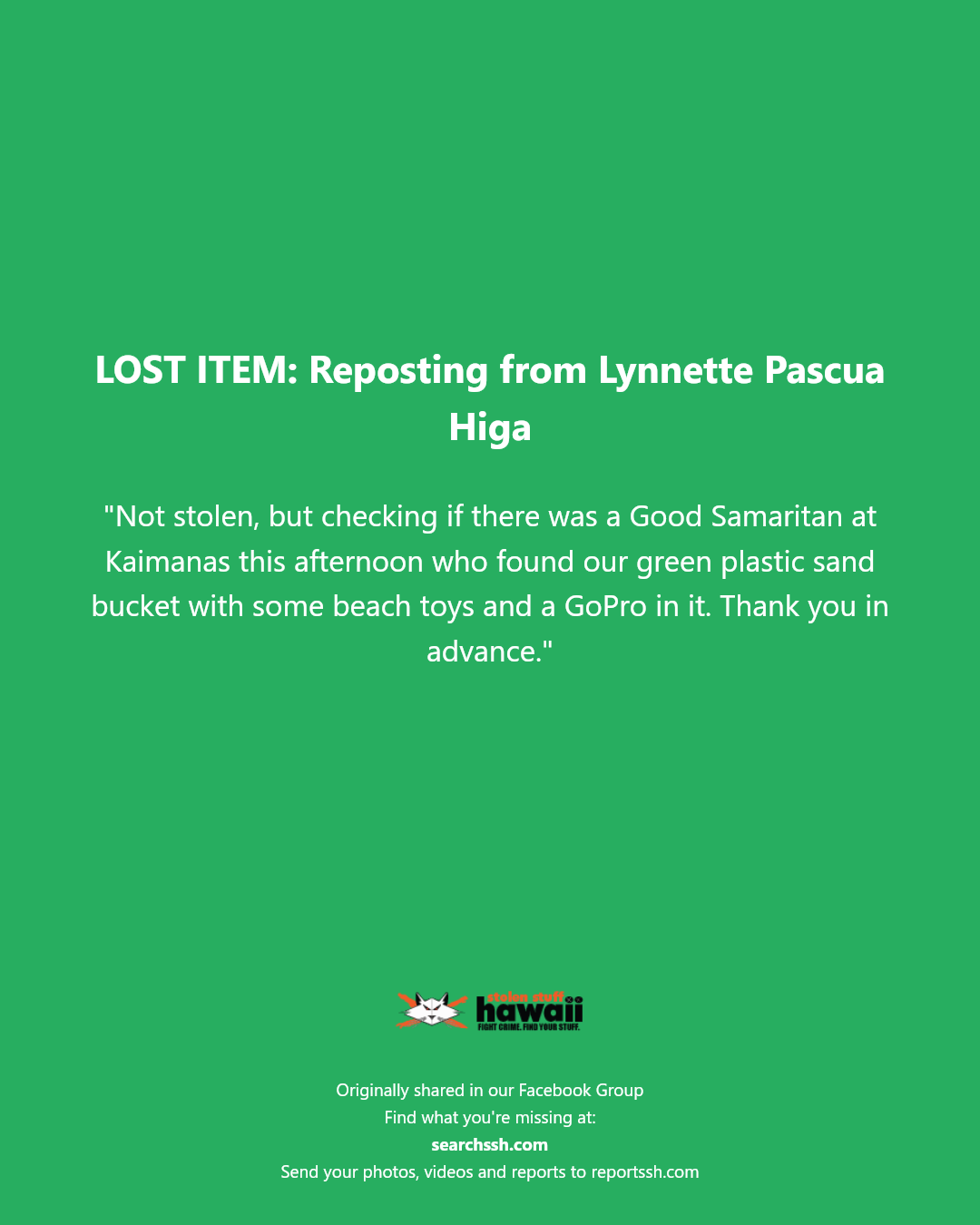 LOST ITEM - Kaimanas | Stolen Stuff Hawaii