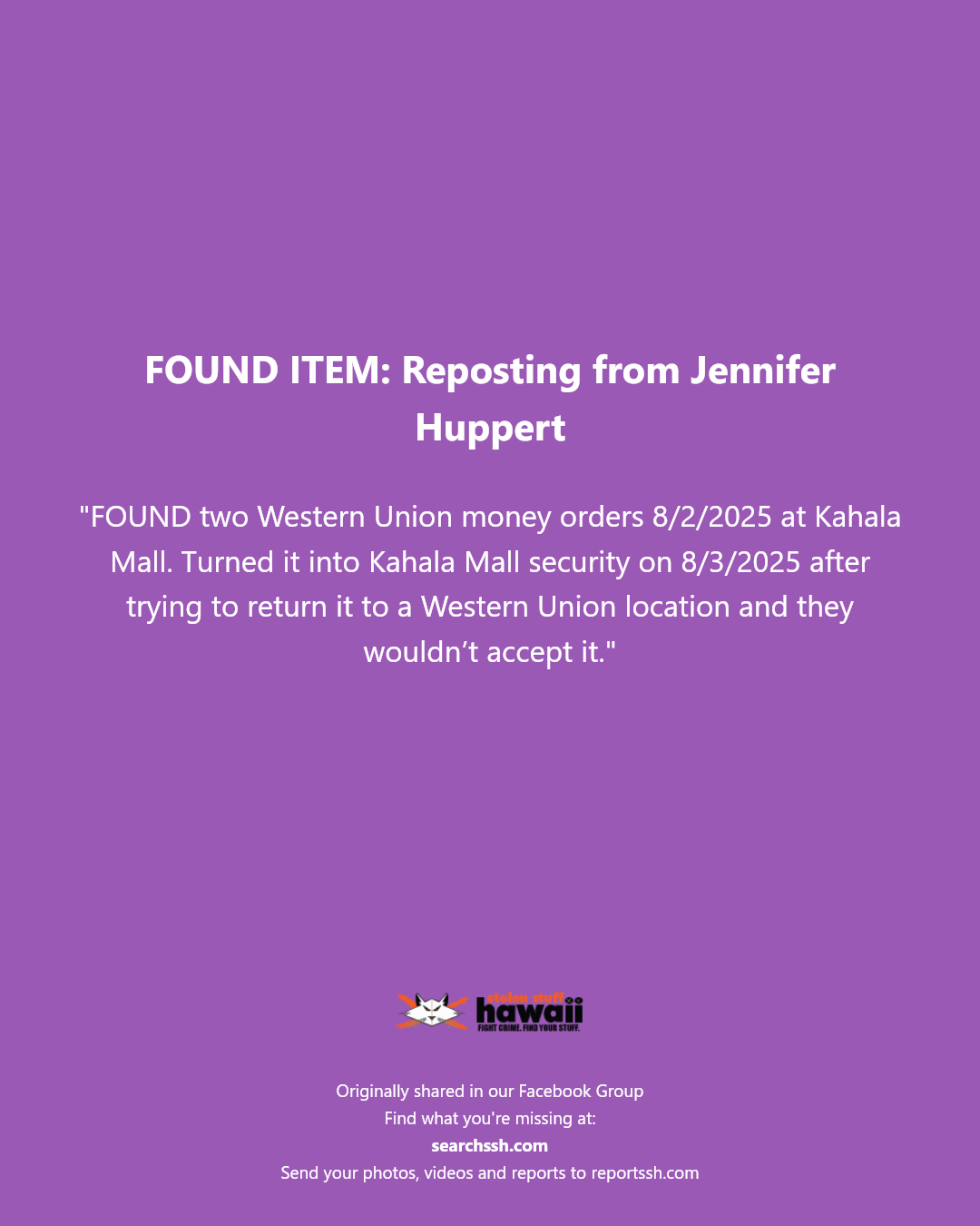FOUND ITEM - Kahala Mall, Honolulu, Oahu | Stolen Stuff Hawaii