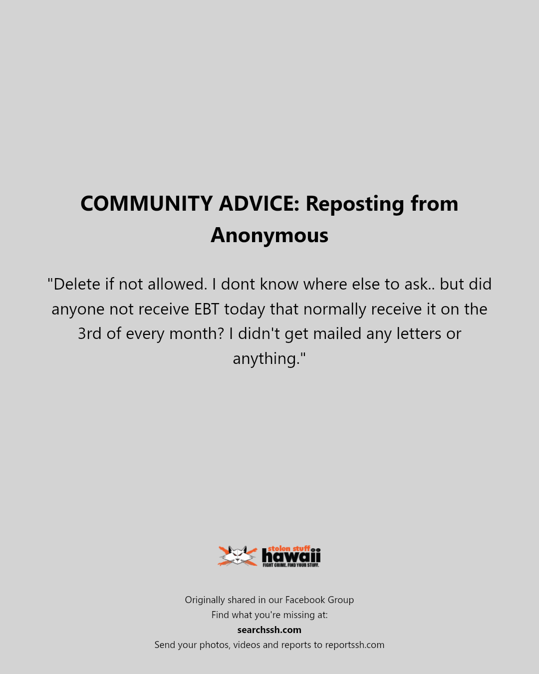 COMMUNITY ADVICE - Hawaii | Stolen Stuff Hawaii