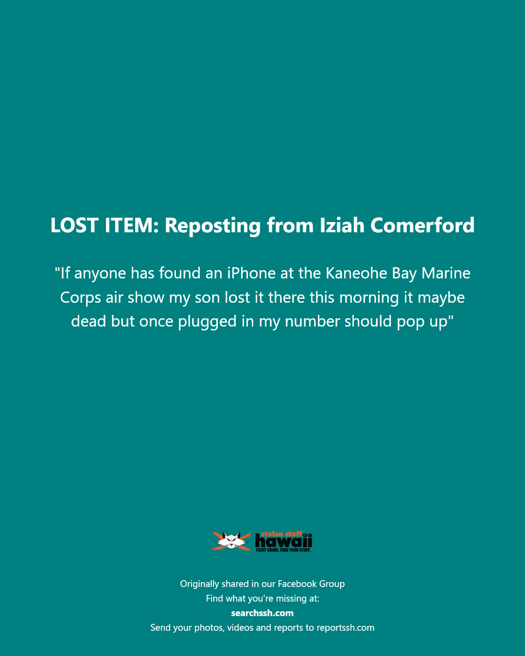 LOST ITEM - Kaneohe Bay Marine Corps Air Station, Kaneohe, Oahu | Stolen Stuff Hawaii