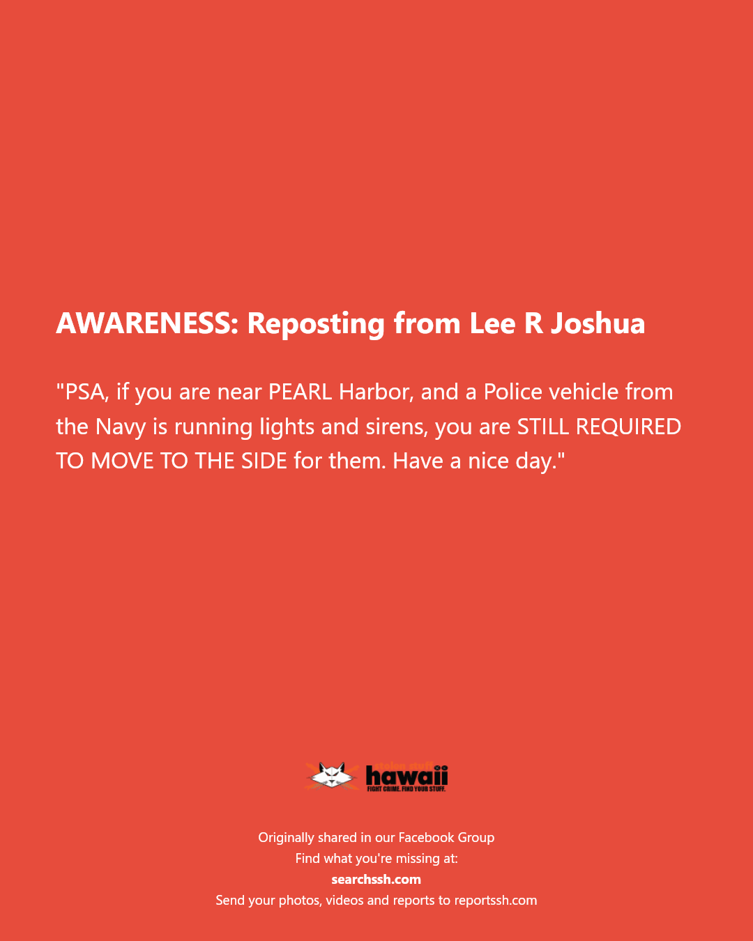 AWARENESS - Hawaii | Stolen Stuff Hawaii
