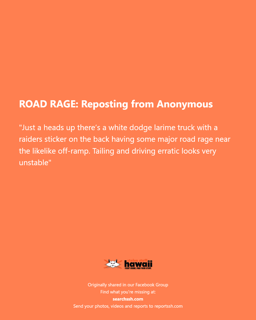 ROAD RAGE - Likelike off-ramp, Oahu | Stolen Stuff Hawaii