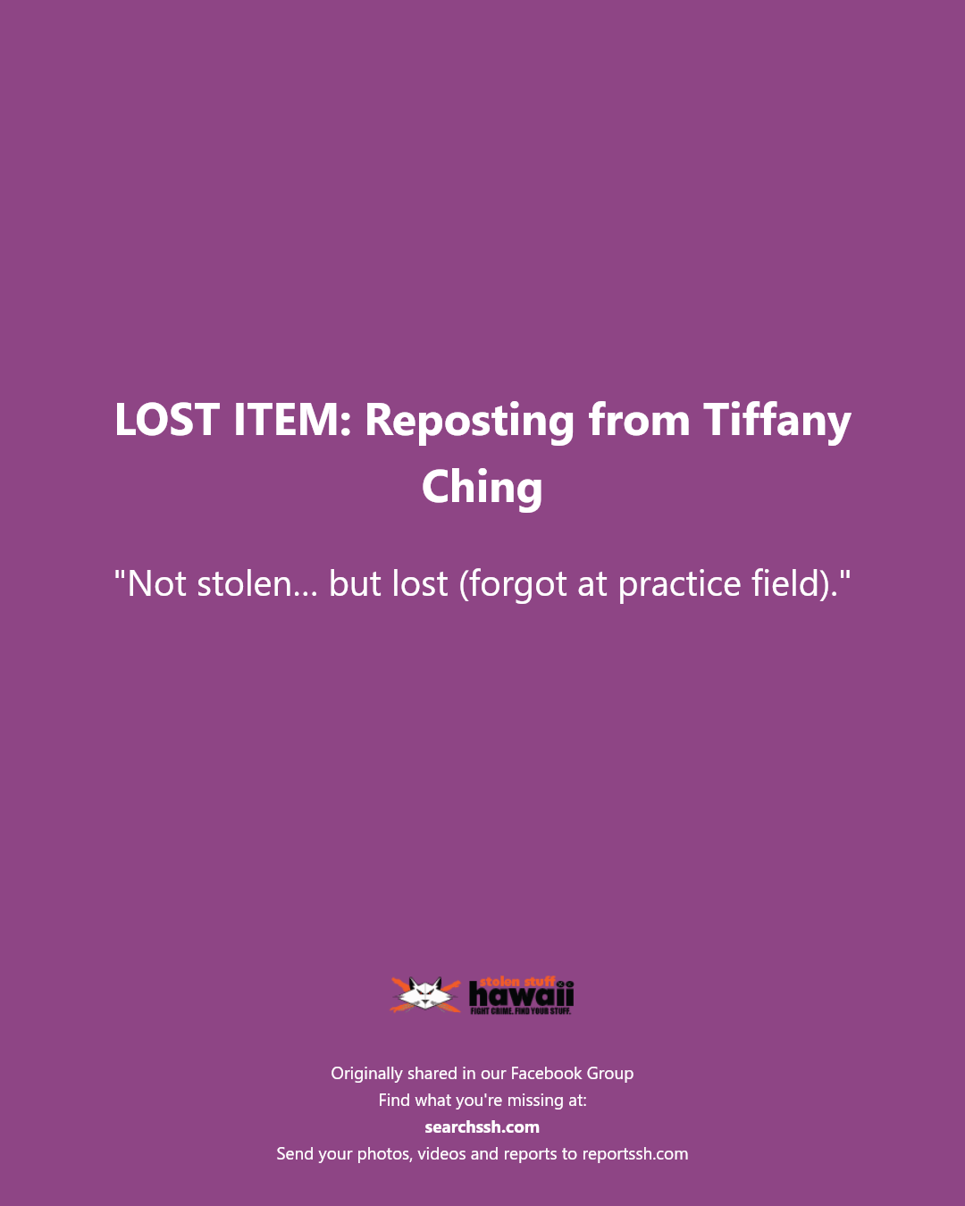 LOST ITEM - Hawaii | Stolen Stuff Hawaii