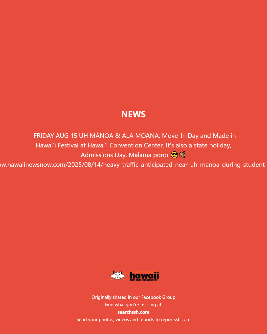 NEWS - UH Mānoa, Honolulu, Oahu | Stolen Stuff Hawaii