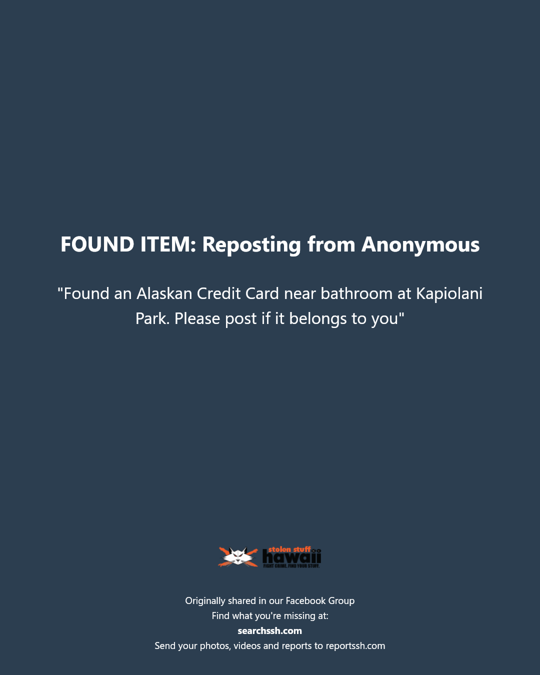 FOUND ITEM - Kapiolani Park, Honolulu, Oahu | Stolen Stuff Hawaii