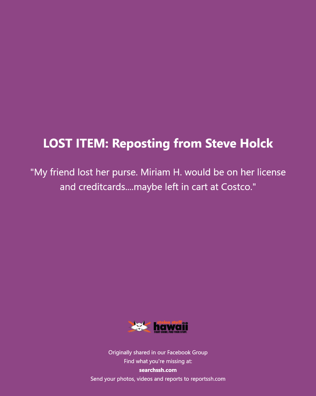 LOST ITEM - Costco, Hawaii Kai, Oahu | Stolen Stuff Hawaii