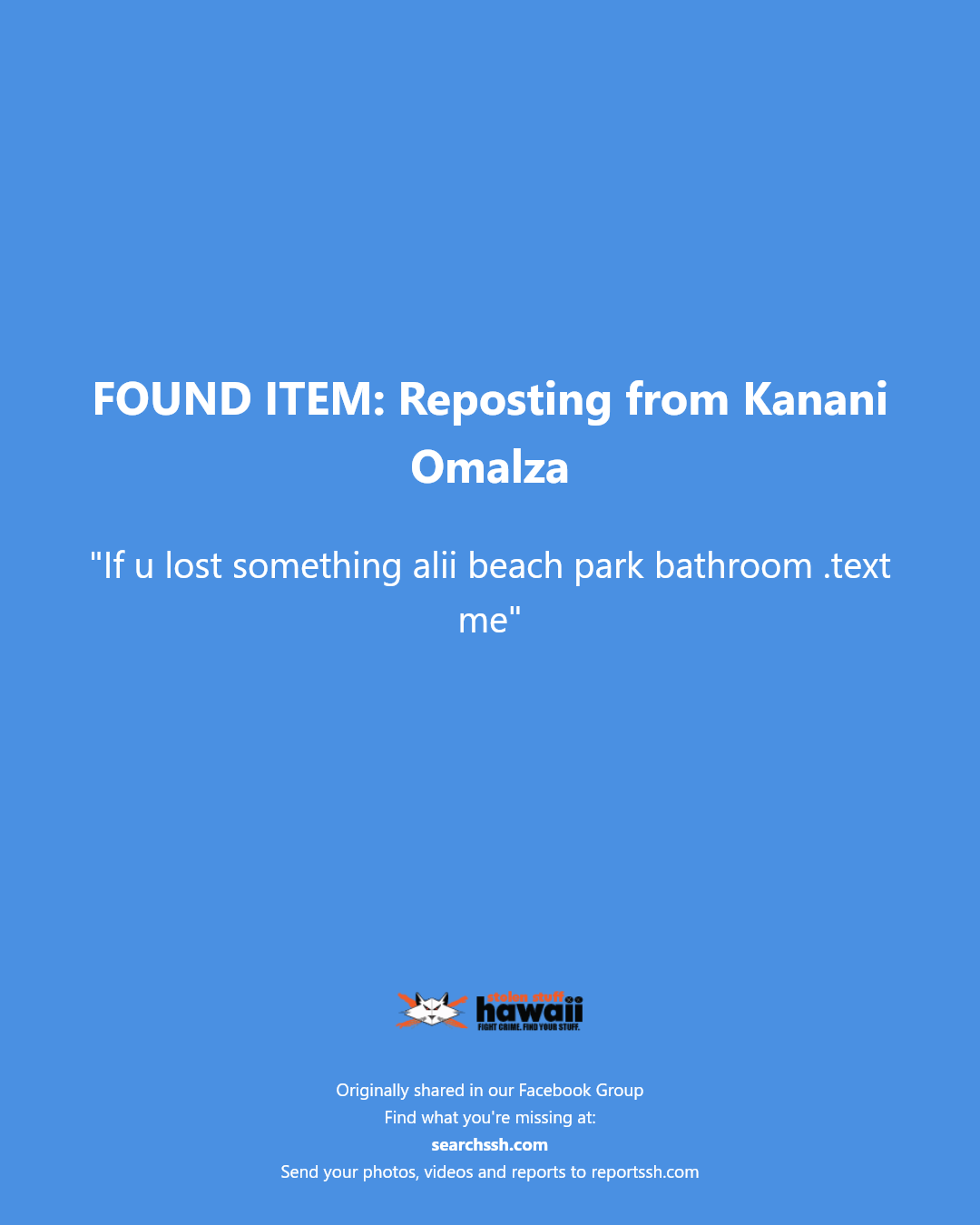FOUND ITEM - Alii Beach Park Bathroom, Haleiwa, Oahu | Stolen Stuff Hawaii