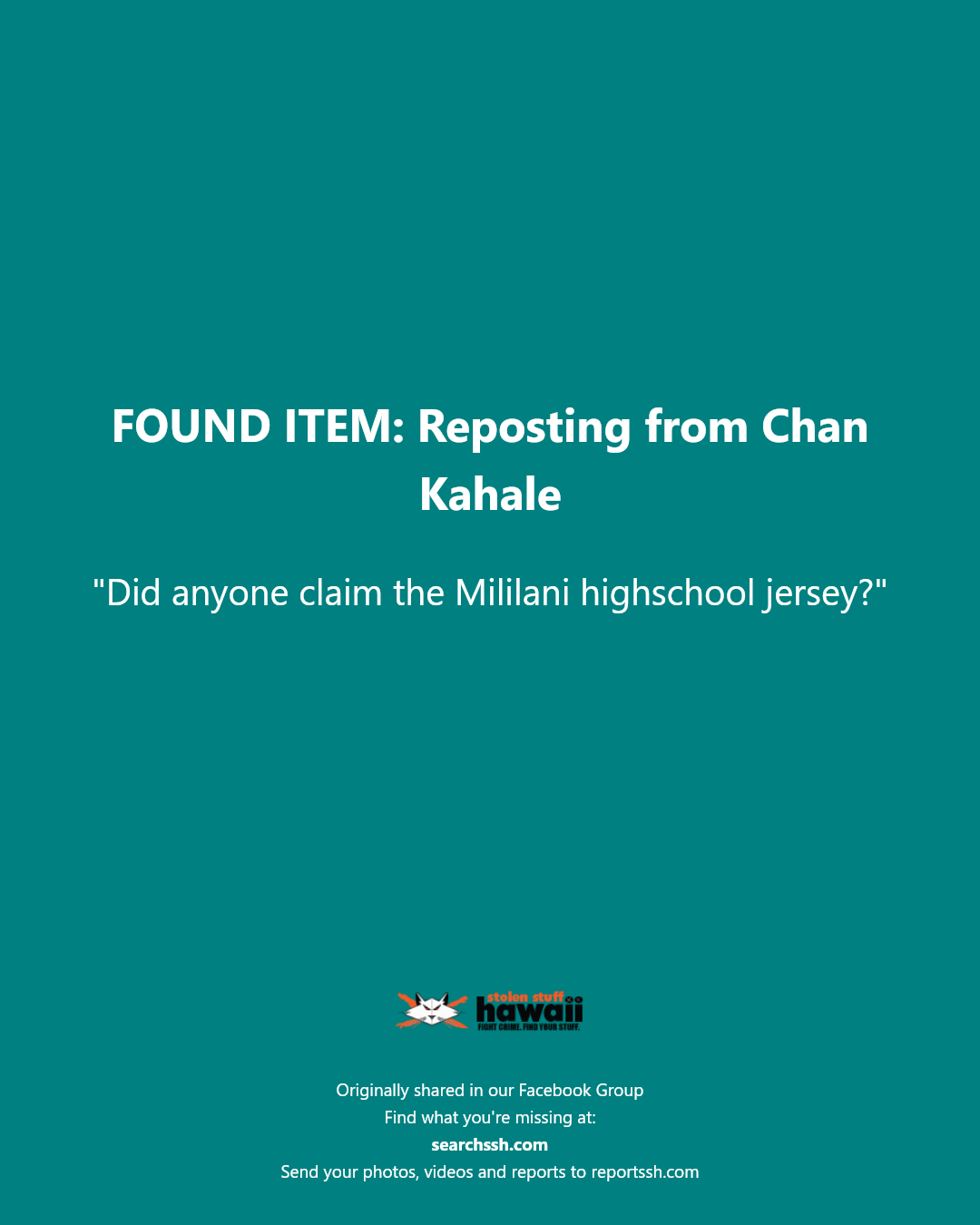 FOUND ITEM - Hawaii | Stolen Stuff Hawaii