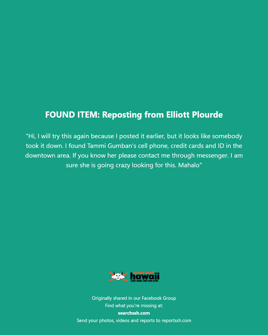FOUND ITEM - Downtown area, Honolulu, Oahu | Stolen Stuff Hawaii