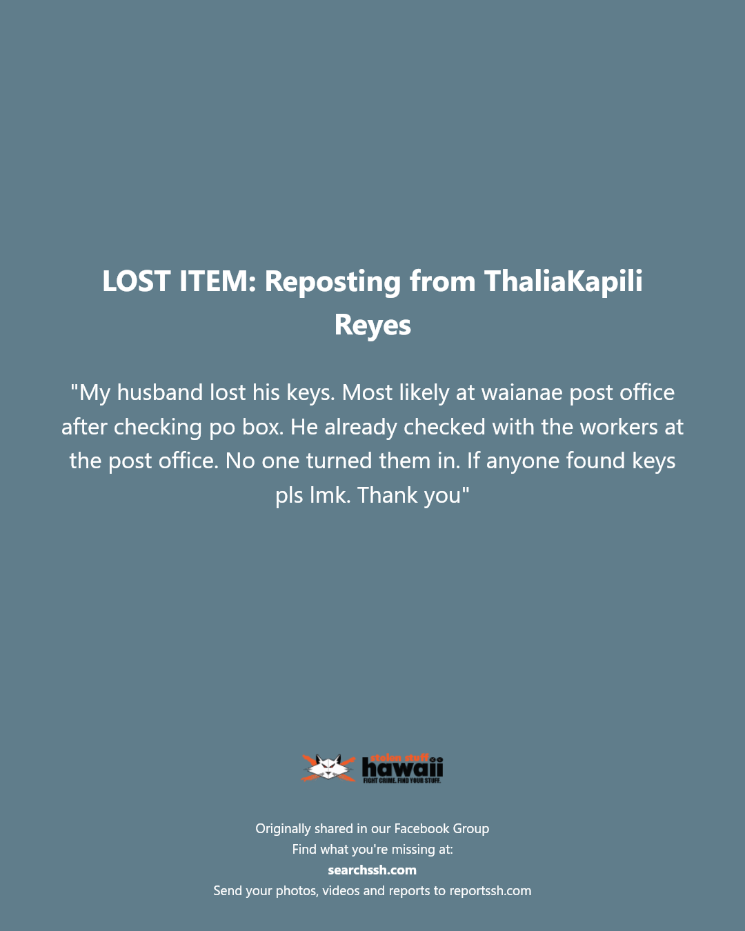 LOST ITEM - Waianae Post Office, Waianae, Oahu | Stolen Stuff Hawaii