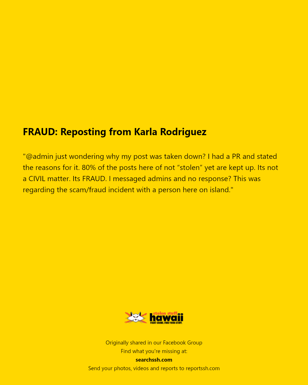 FRAUD - Hawaii | Stolen Stuff Hawaii