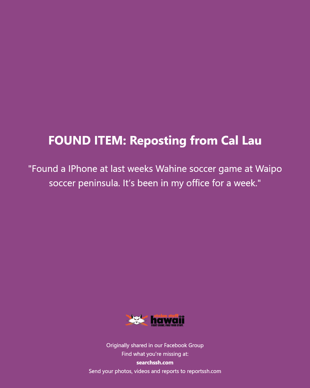 FOUND ITEM - Hawaii | Stolen Stuff Hawaii