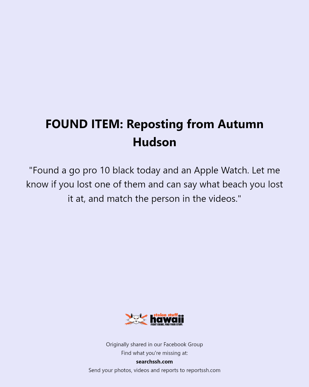 FOUND ITEM - Hawaii | Stolen Stuff Hawaii
