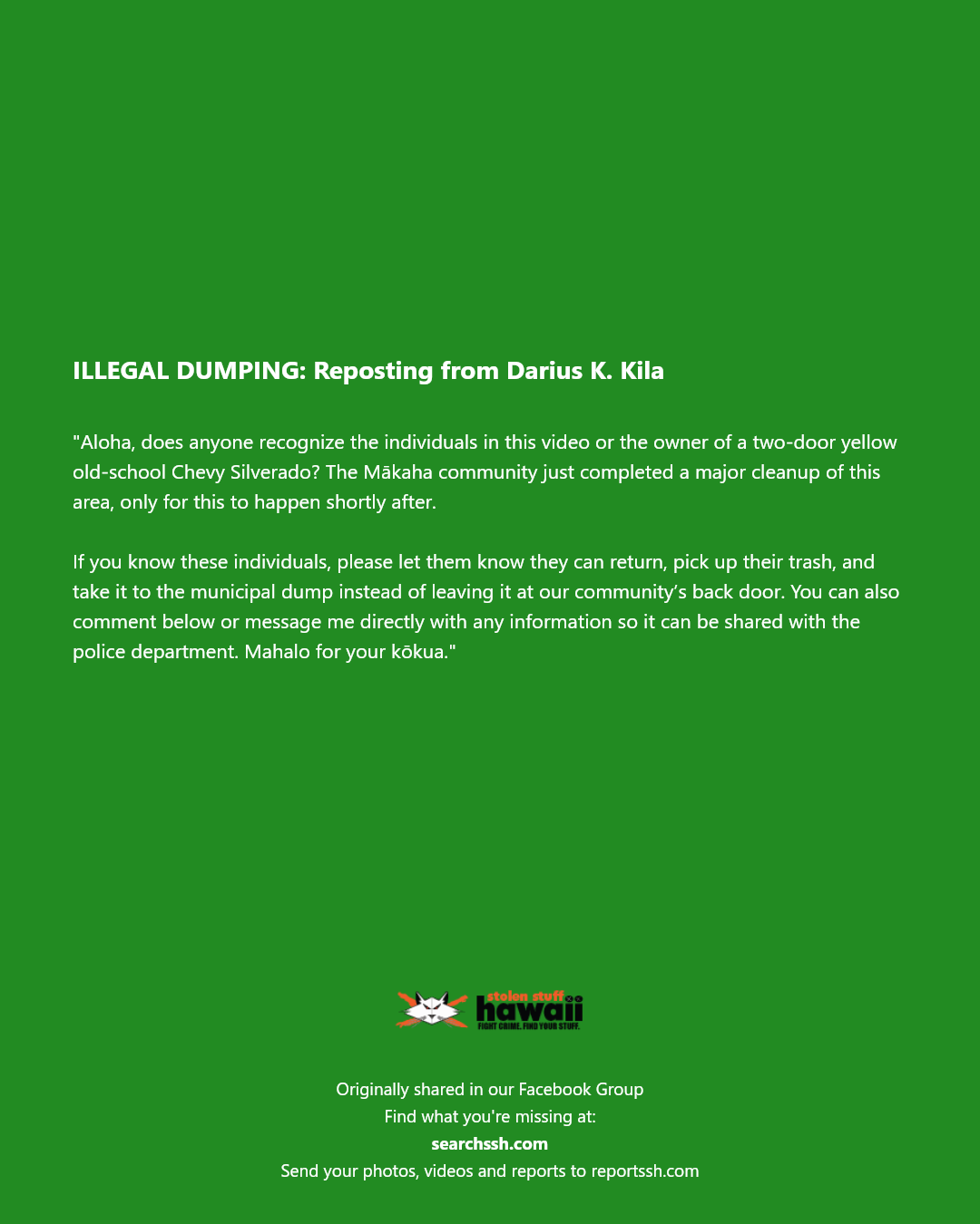 ILLEGAL DUMPING - Mākaha, Oahu | Stolen Stuff Hawaii