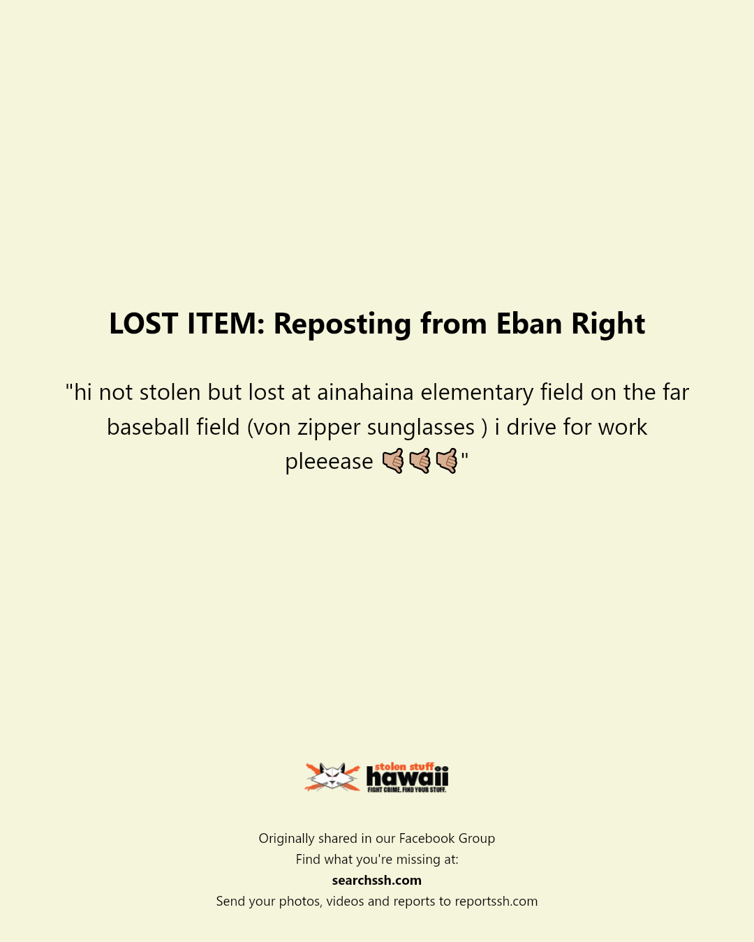 LOST ITEM - Ainahaina Elementary School, Oahu | Stolen Stuff Hawaii