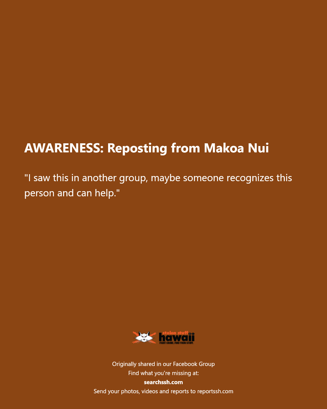 AWARENESS - Hawaii | Stolen Stuff Hawaii