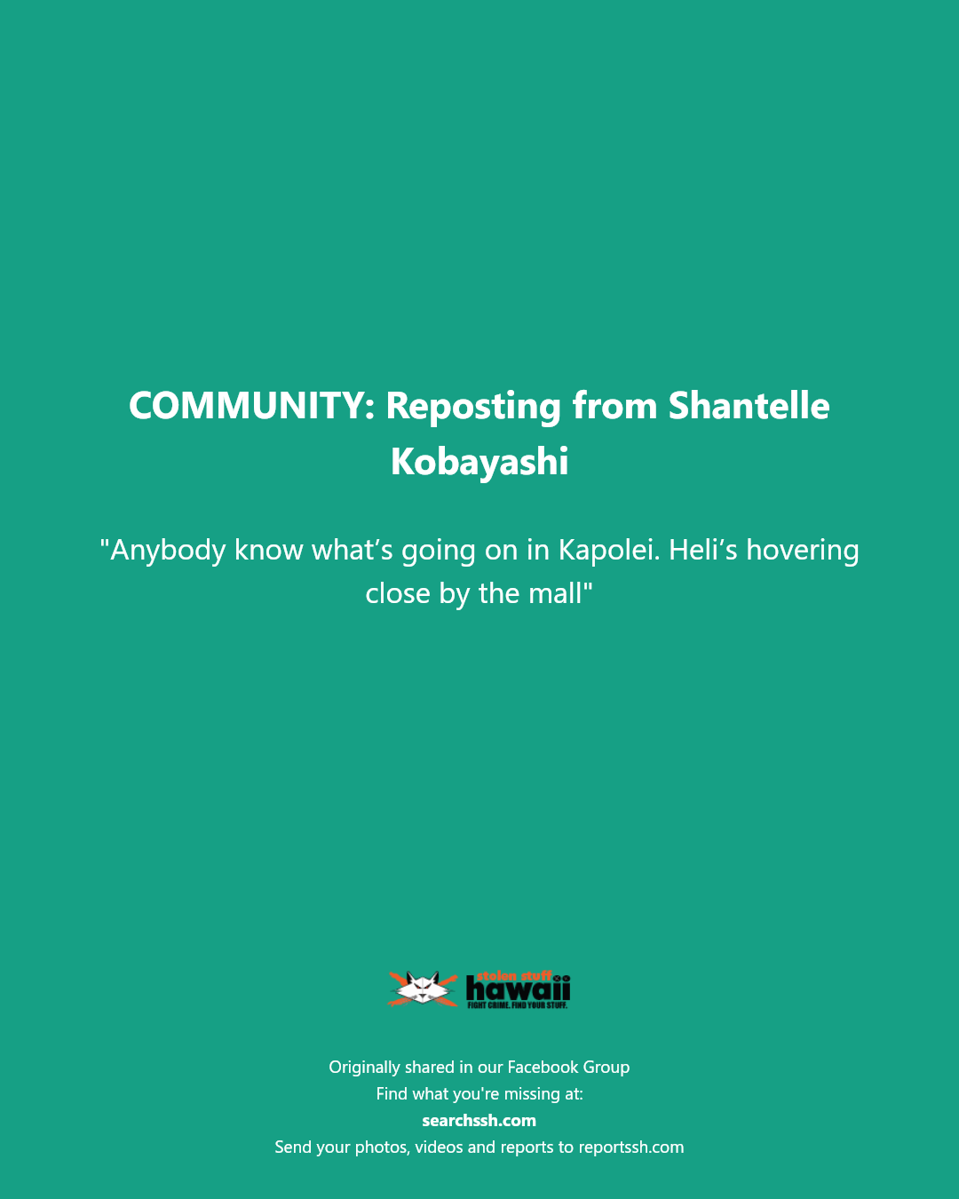 COMMUNITY - Kapolei, Oahu | Stolen Stuff Hawaii