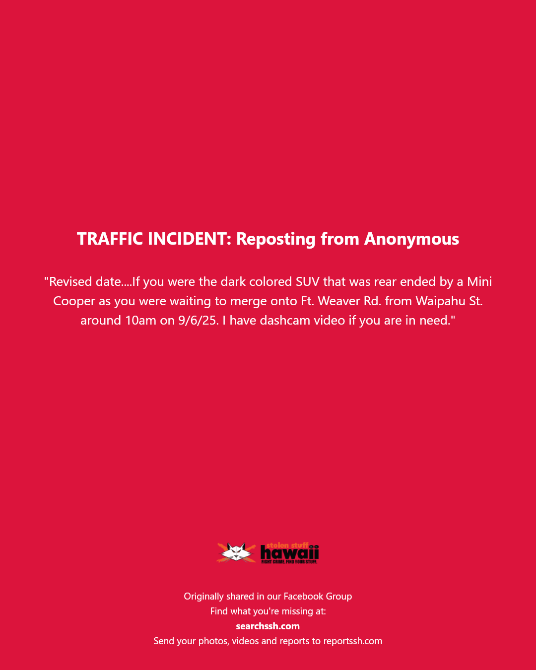 TRAFFIC INCIDENT - Waipahu Street and Fort Weaver Road, Waipahu | Stolen Stuff Hawaii