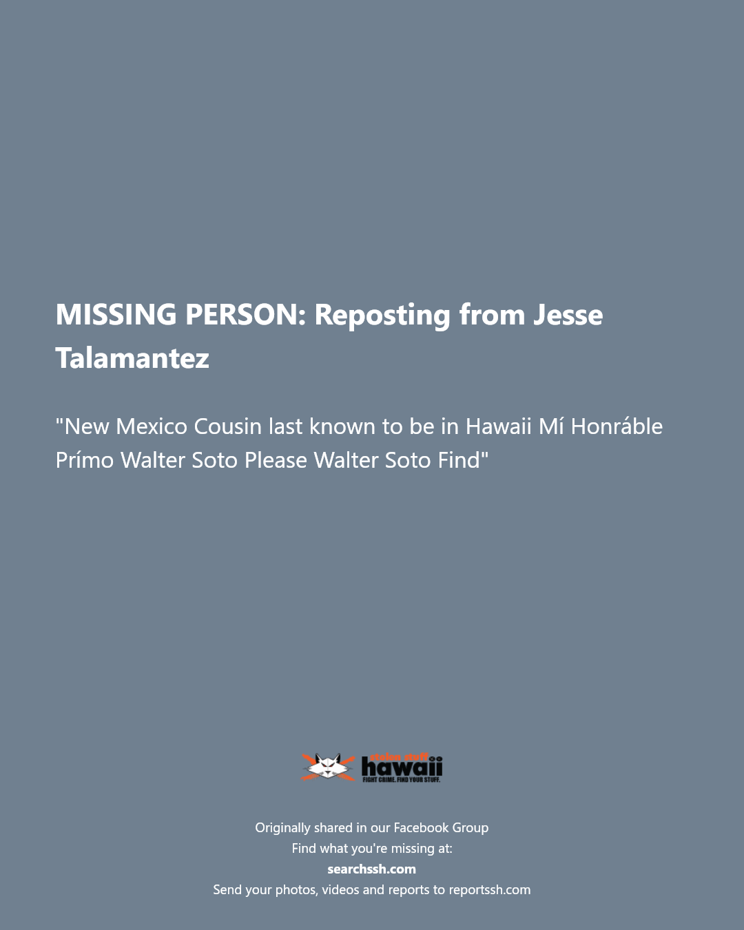 MISSING PERSON - Hawaii | Stolen Stuff Hawaii