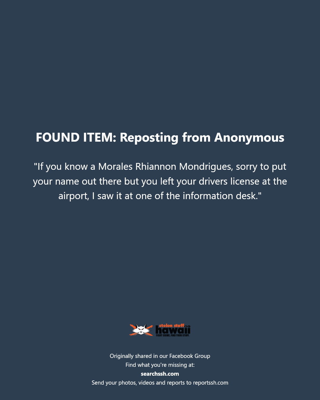 FOUND ITEM - Hawaii | Stolen Stuff Hawaii
