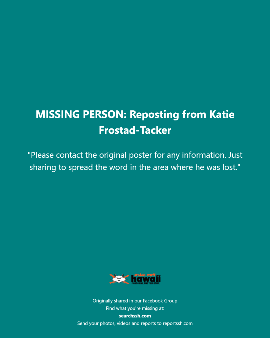 MISSING PERSON - Hawaii | Stolen Stuff Hawaii