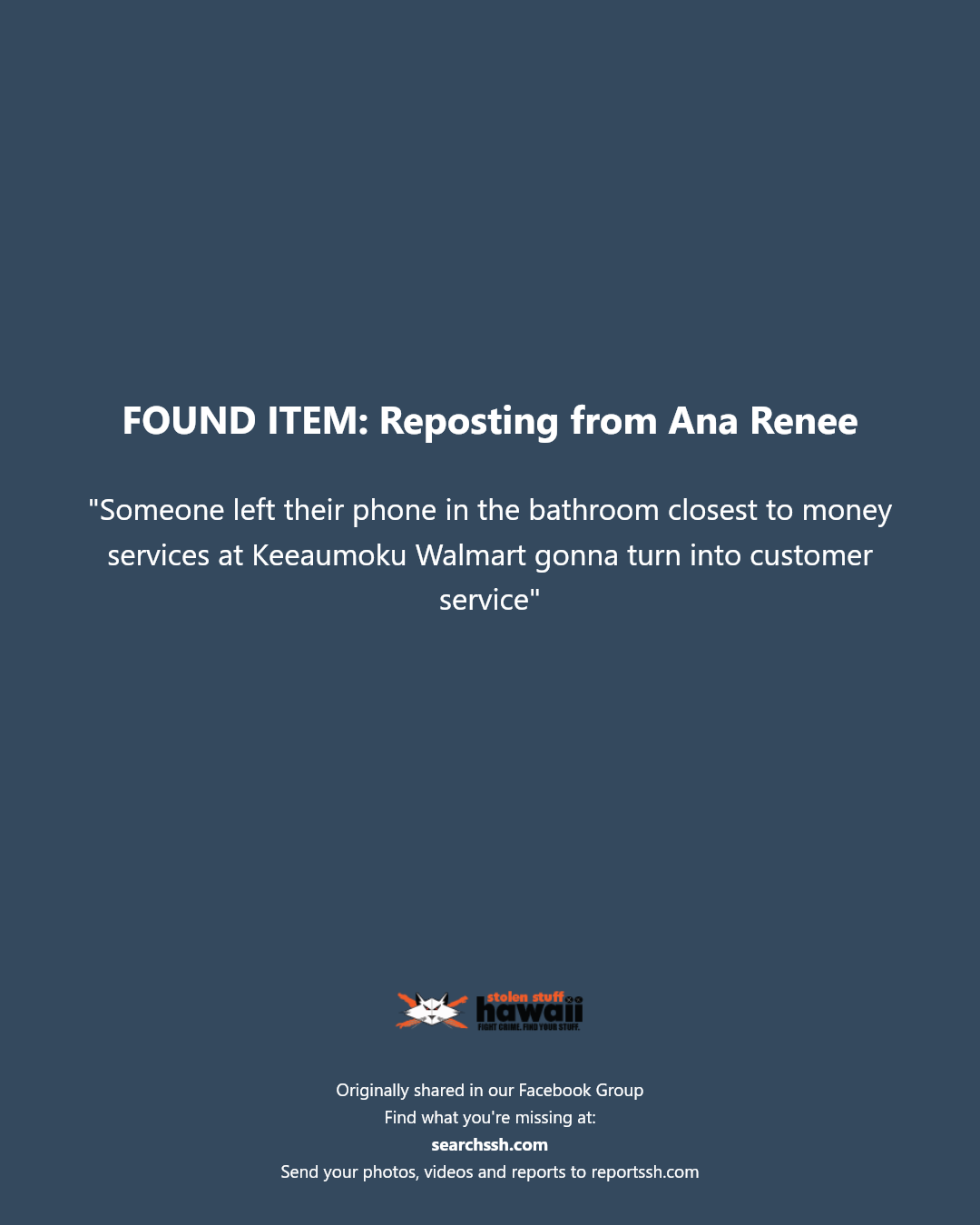 FOUND ITEM - Keeaumoku Walmart, Honolulu, Oahu | Stolen Stuff Hawaii