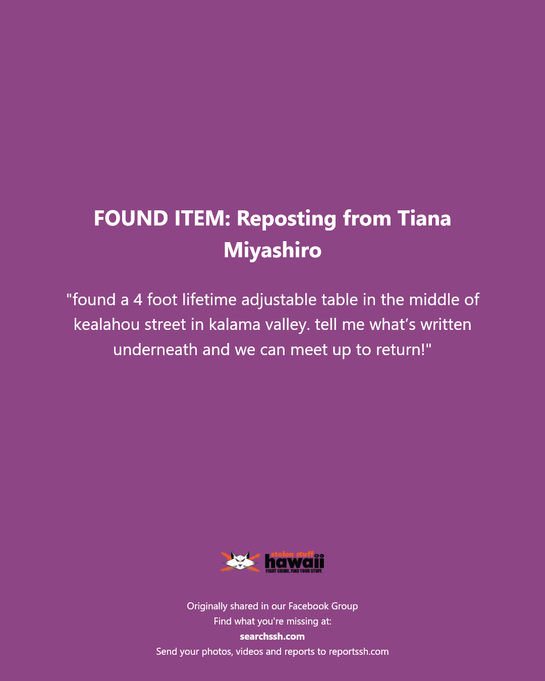 FOUND ITEM - Kealahou Street, Kalama Valley, Oahu | Stolen Stuff Hawaii