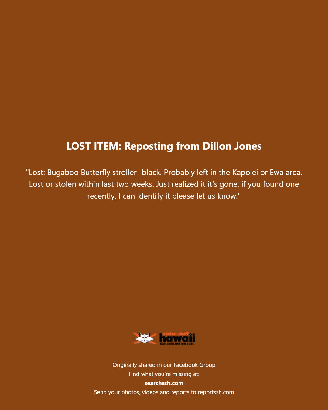 LOST ITEM - Kapolei or Ewa area | Stolen Stuff Hawaii