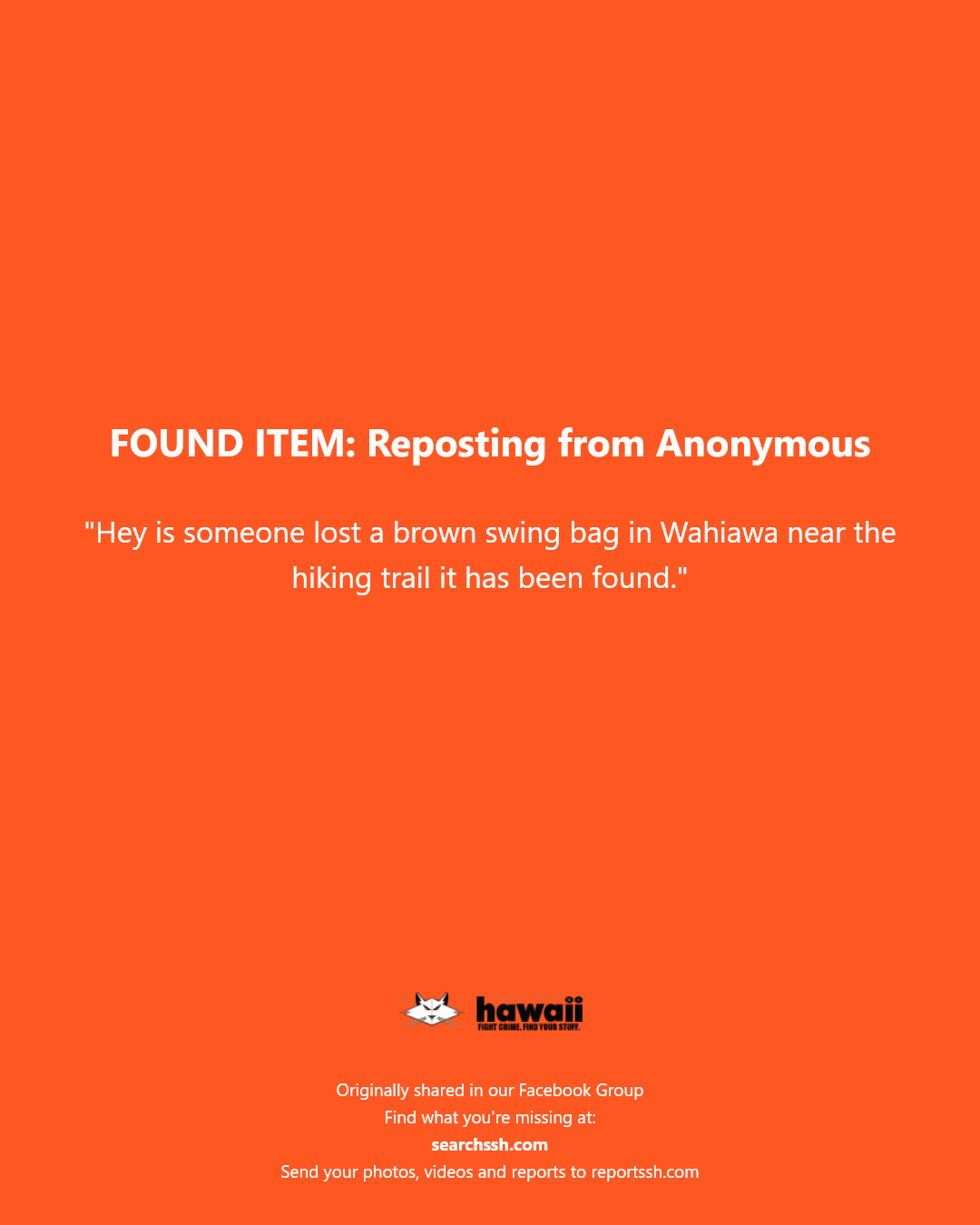 FOUND ITEM - Wahiawa | Stolen Stuff Hawaii