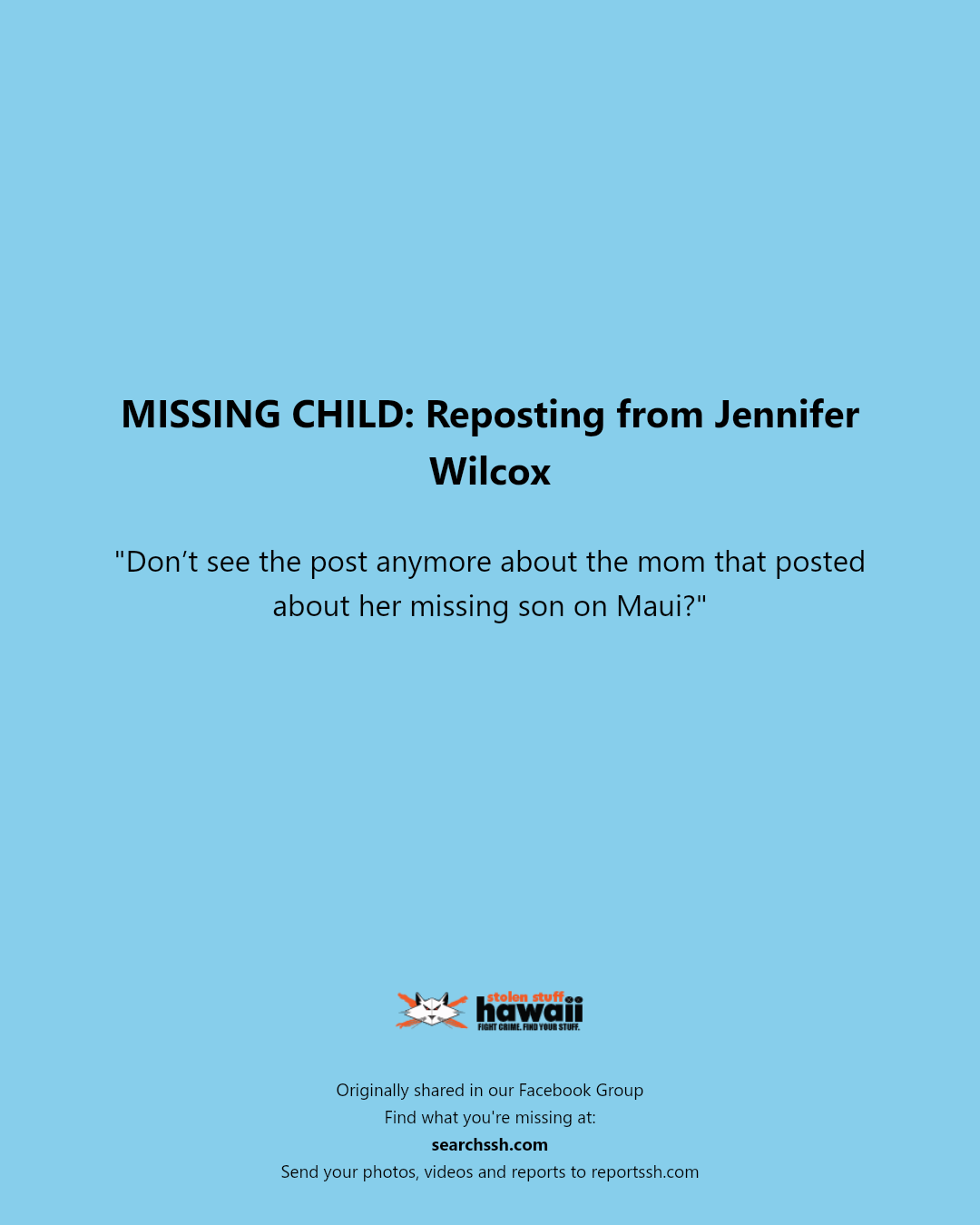 MISSING CHILD - Hawaii | Stolen Stuff Hawaii