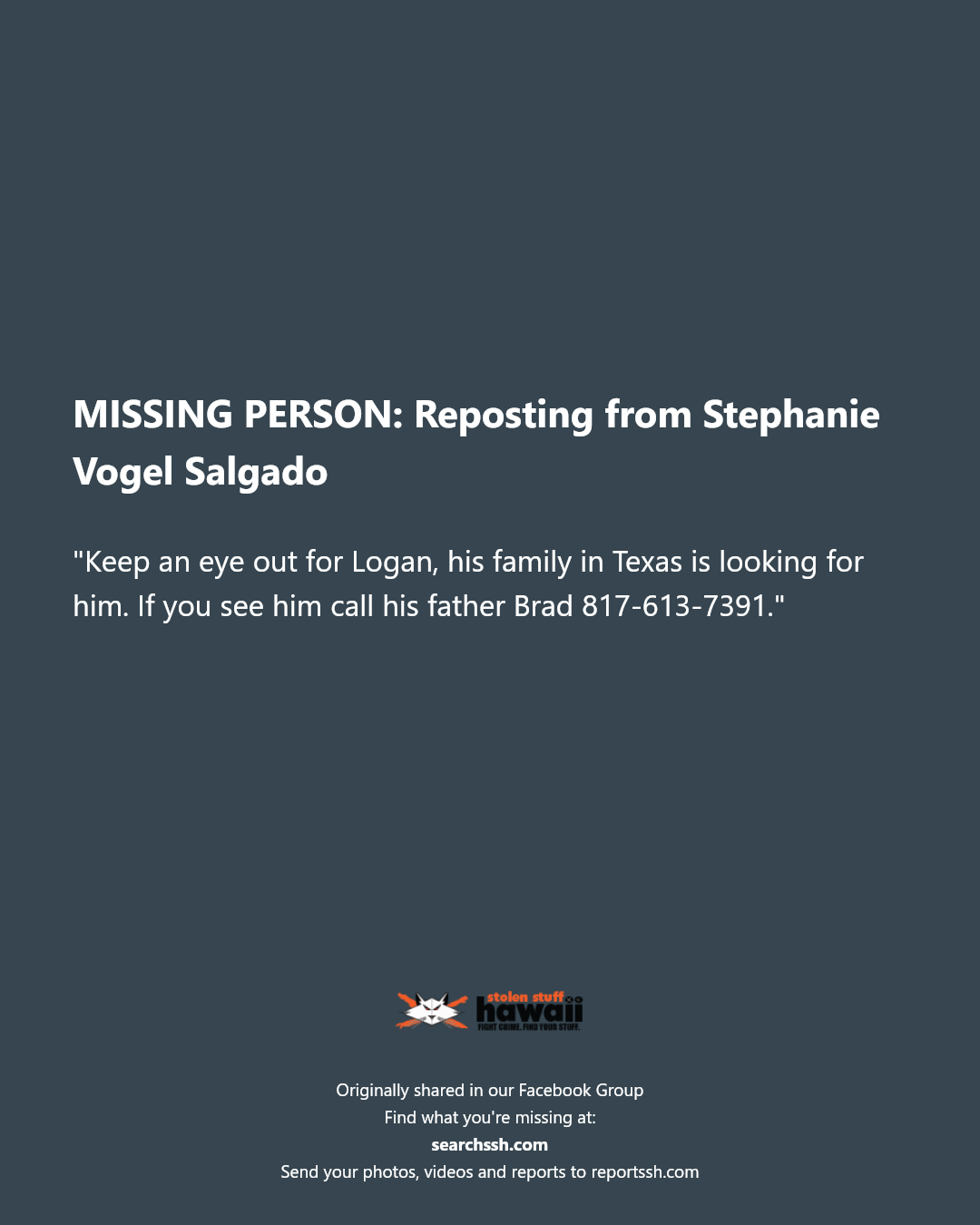MISSING PERSON - Hawaii | Stolen Stuff Hawaii