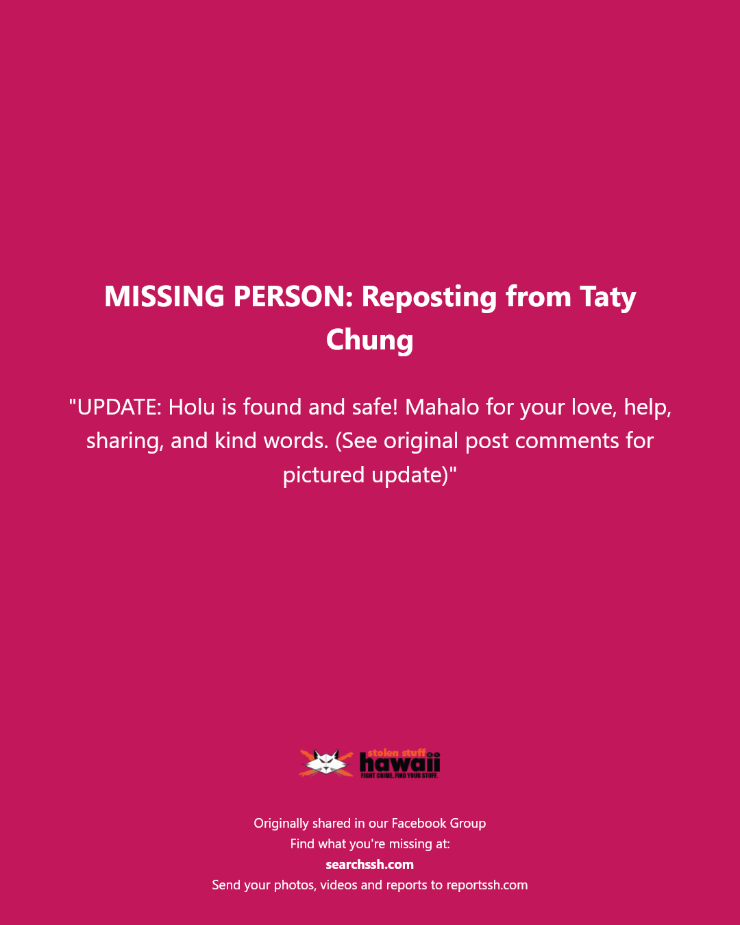 MISSING PERSON - Hawaii | Stolen Stuff Hawaii