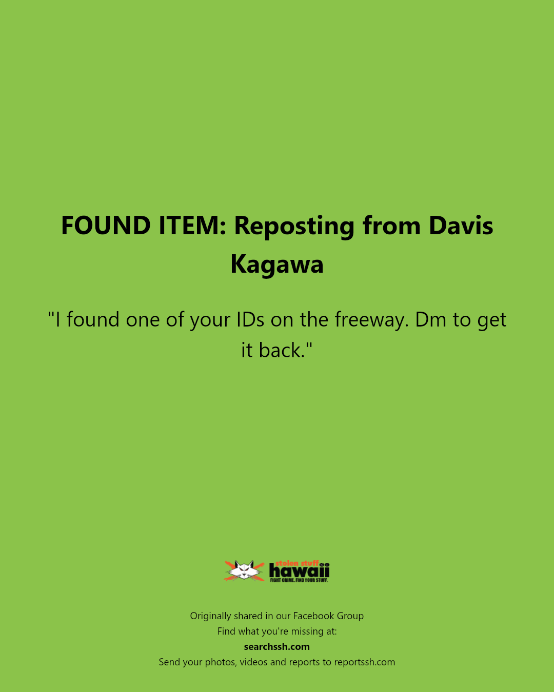 FOUND ITEM - Hawaii | Stolen Stuff Hawaii