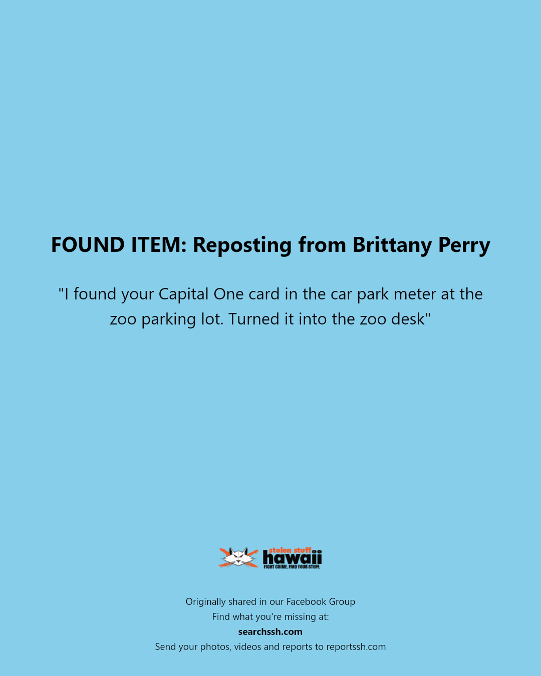 FOUND ITEM - Zoo parking lot, Honolulu, Oahu | Stolen Stuff Hawaii