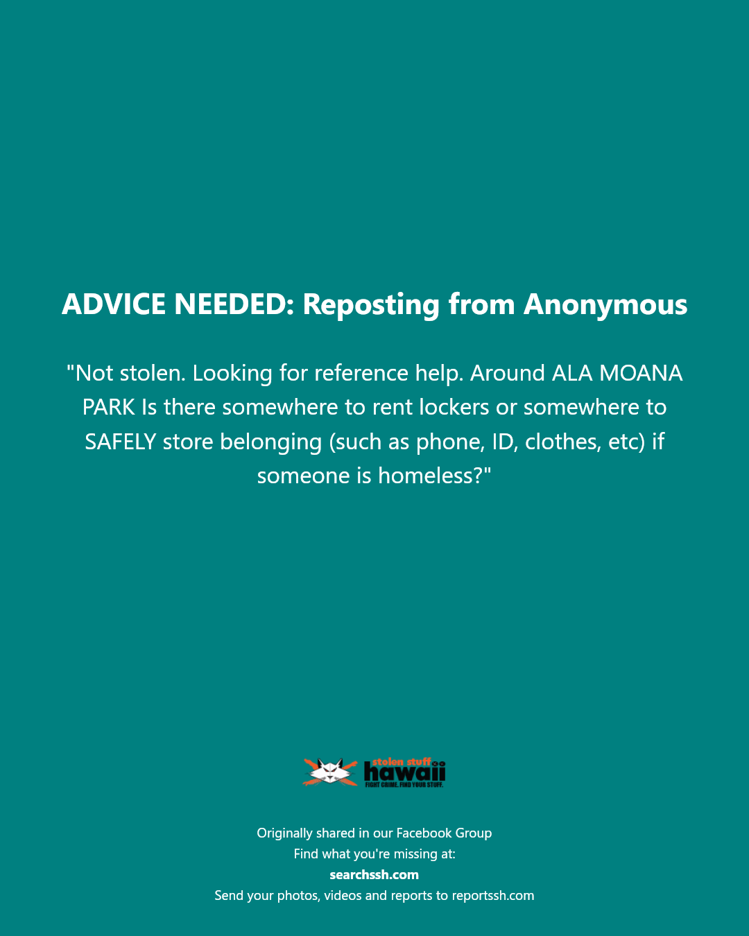 ADVICE NEEDED - ALA MOANA PARK, Honolulu, Oahu | Stolen Stuff Hawaii