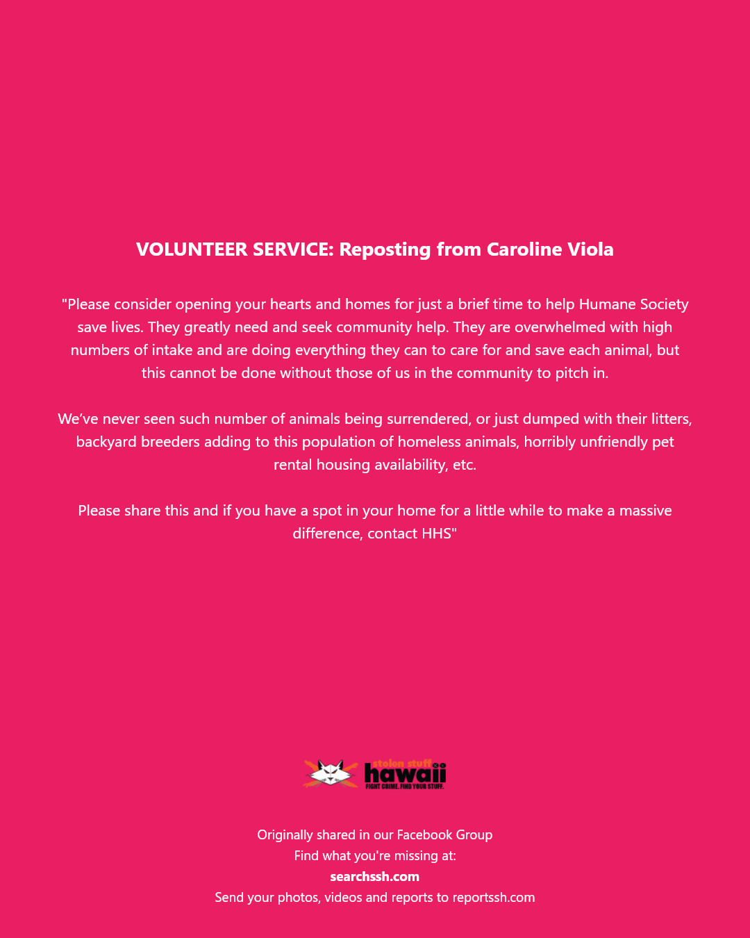 VOLUNTEER SERVICE - Hawaii | Stolen Stuff Hawaii
