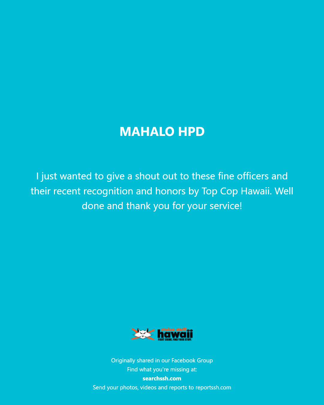 MAHALO HPD - Hawaii | Stolen Stuff Hawaii